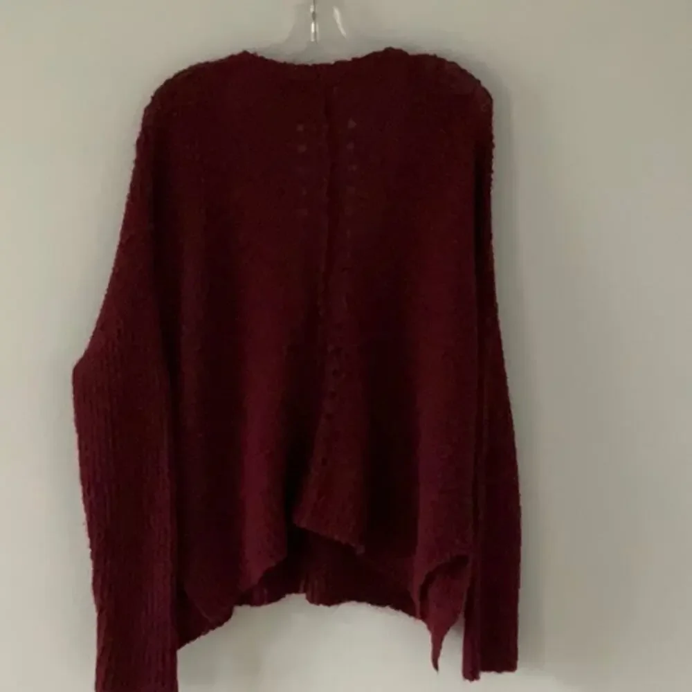 Free People Wool Blend Oversized Cardigan Size XS Burgundy Pockets - Picture 7 of 9